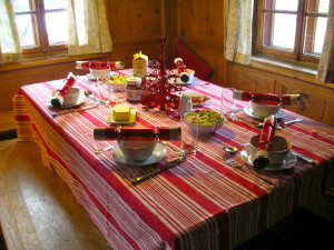 Breakfast table set for Christmas morning.