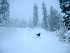 Malcolm storm skiing in Langen forest.