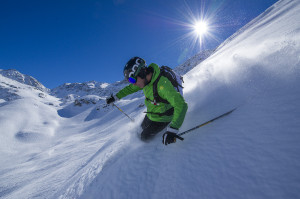 Benoit enjoying sunshine and powder!